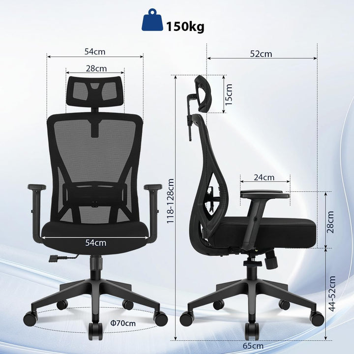 Durrafy Bürostuhl Ergonomisch, Bürostuhl, Schreibtischstuhl mit Verstellbarer Kopfstütze, Armlehnen,