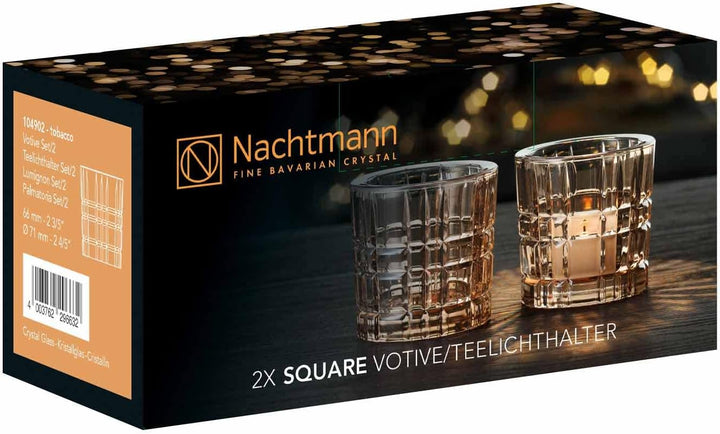 Spiegelau & Nachtmann Square Teelichthalter 2er Set, Tobacco, Höhe: 6,6 cm, Windlicht aus Kristallgl