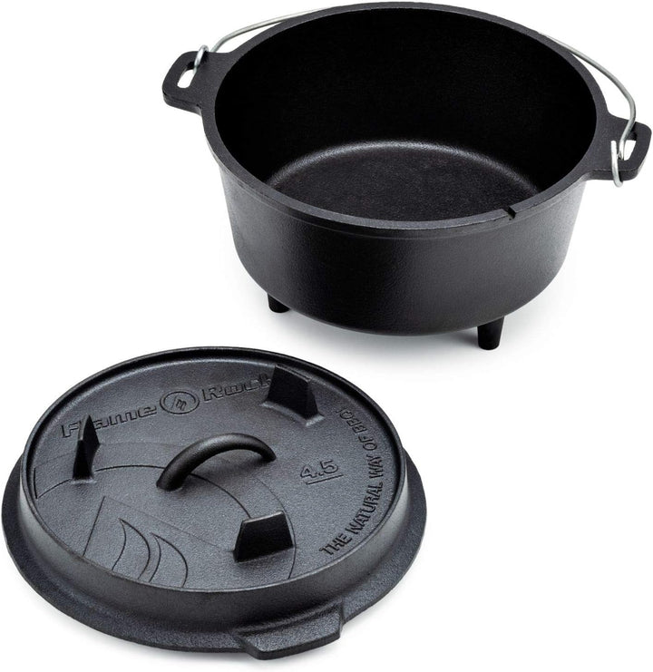 Dutch Oven 4.5, traditioneller, gusseiserner Feuertopf mit 3,6 Liter Fassungsvermögen, bereits einge