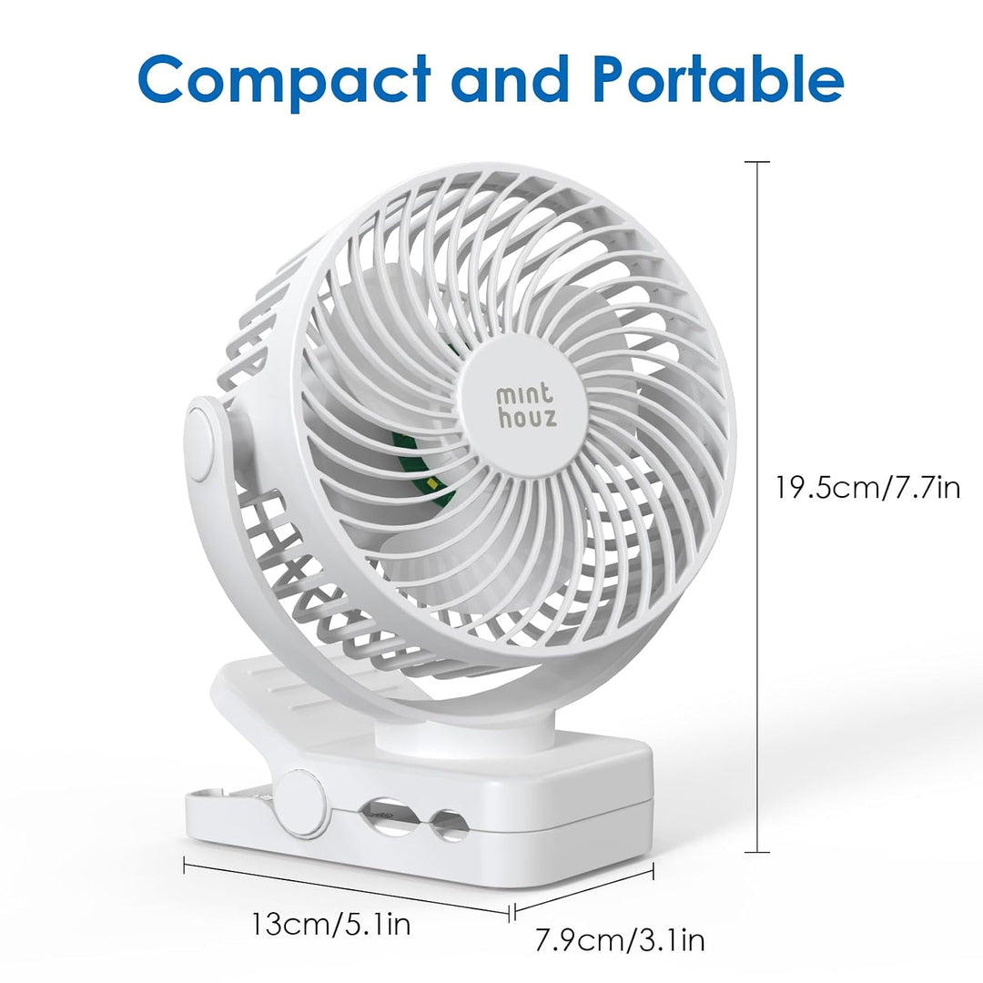 Minthouz USB Tischventilator leise mit 12000mAh Ventilator Akku – Tragbarer Clip-Ventilator mit Fern