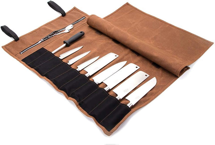 QEES Chef Messer Rolle Tasche 16 Oz gewachste Canvas wasserdichte Reissverschluss Werkzeugtasche 15