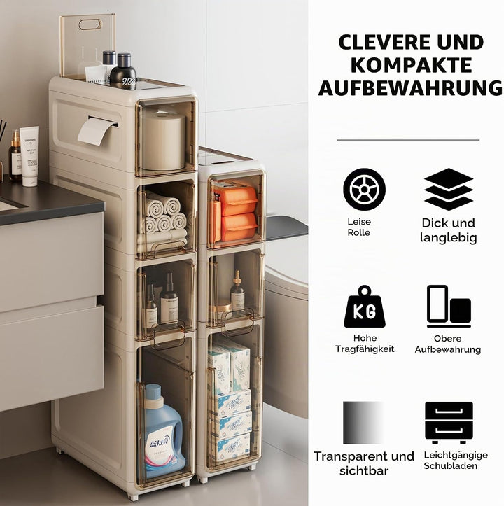 MAGIC SELECT Badezimmer-Organizer. Zusätzlicher Aufbewahrungsschrank mit Rollen für Enge Räume. Beis