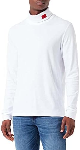 HUGO Herren Derollo224 Slim-Fit Longsleeve mit rotem Logo-Label L White100, L White100