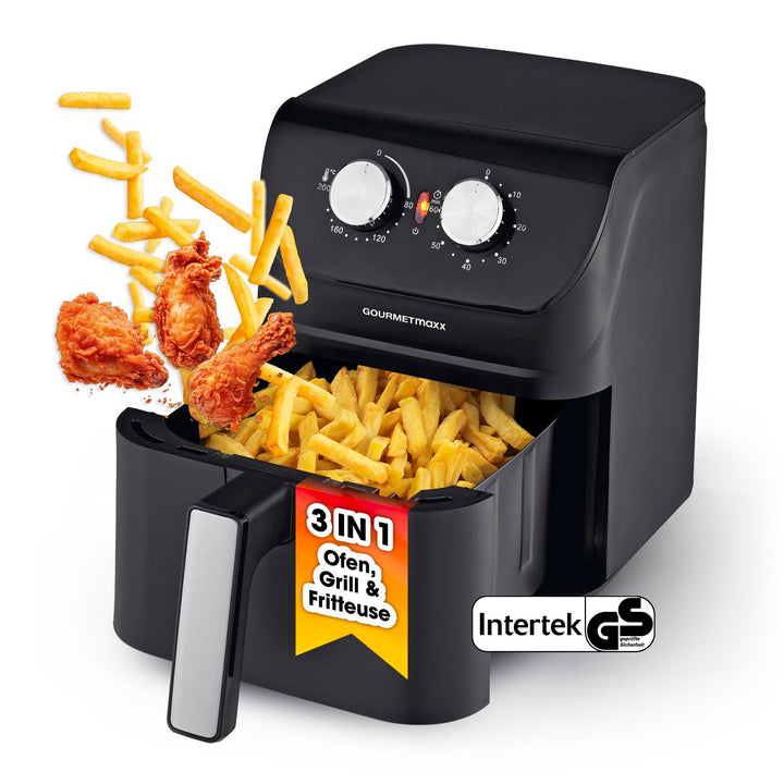 GOURMETmaxx Heissluftfritteuse 4 L | Airfryer mit Timerfunktion & Edelstahl Heizelement | praktische