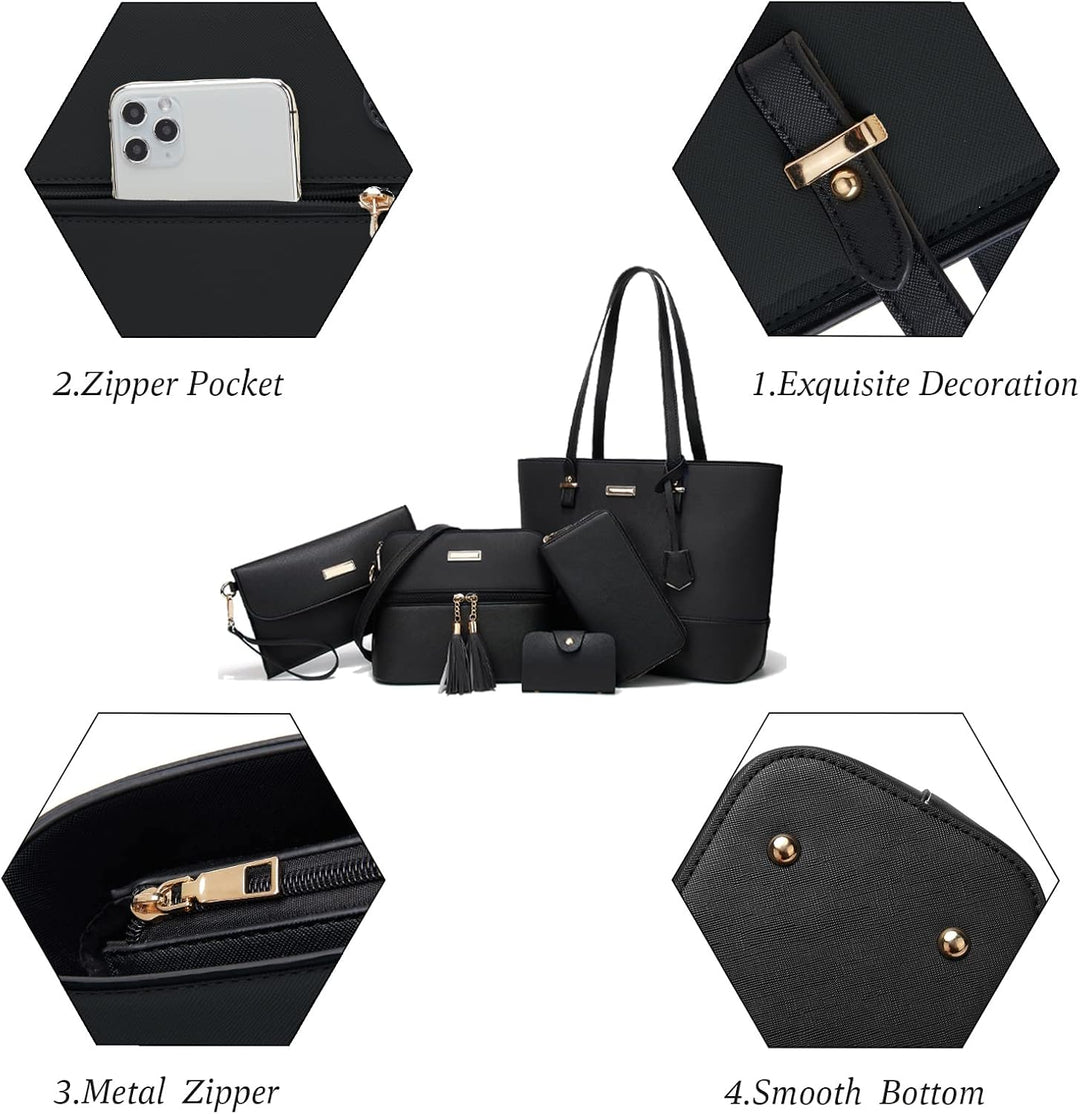 AILLOSA Handtasche Damen Gross Handtaschen Set Für Frauen Umhängetasche Taschen 2-schwarz, 2-schwarz