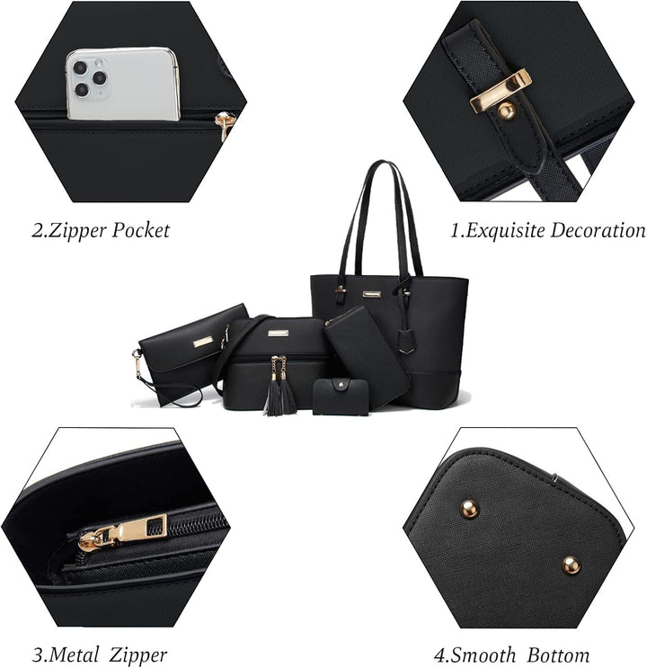 AILLOSA Handtasche Damen Gross Handtaschen Set Für Frauen Umhängetasche Taschen 2-schwarz, 2-schwarz