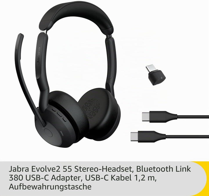 Jabra Evolve2 55 - schnurloses Stereo-Headset Air Comfort - Mikrofone mit Geräuschunterdrückung und