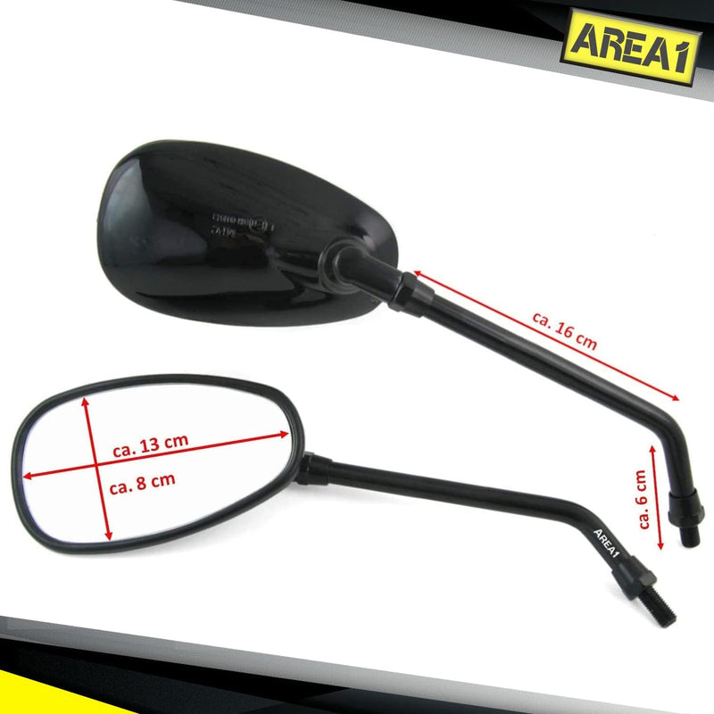 Area1 Motorradspiegel Oval Schwarz glänzend Custom Retro Vintage Chopper Motorrad Rückspiegel Set E