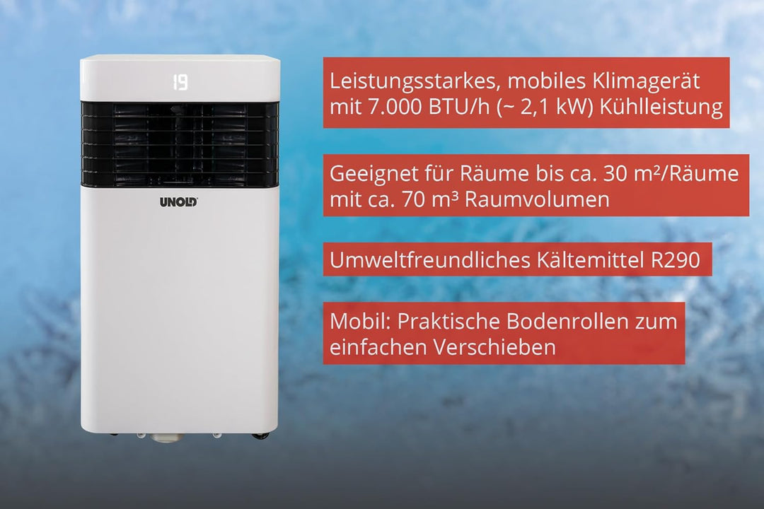 Unold 86220 Mobiles Klimagerät ARCTIC 7k - 750W, EEk A, Bodenrollen, Kühlen, Entfeuchten, Ventiliere