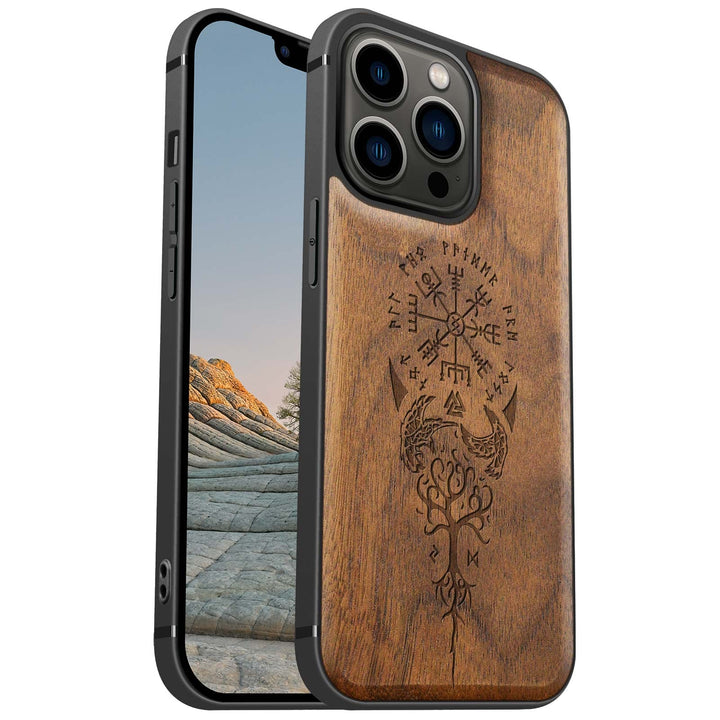 Carveit Magnetisch Hülle für iPhone 13 Pro Case [Elegante Walnuss] [Weich TPU Stossstange] Stossfest