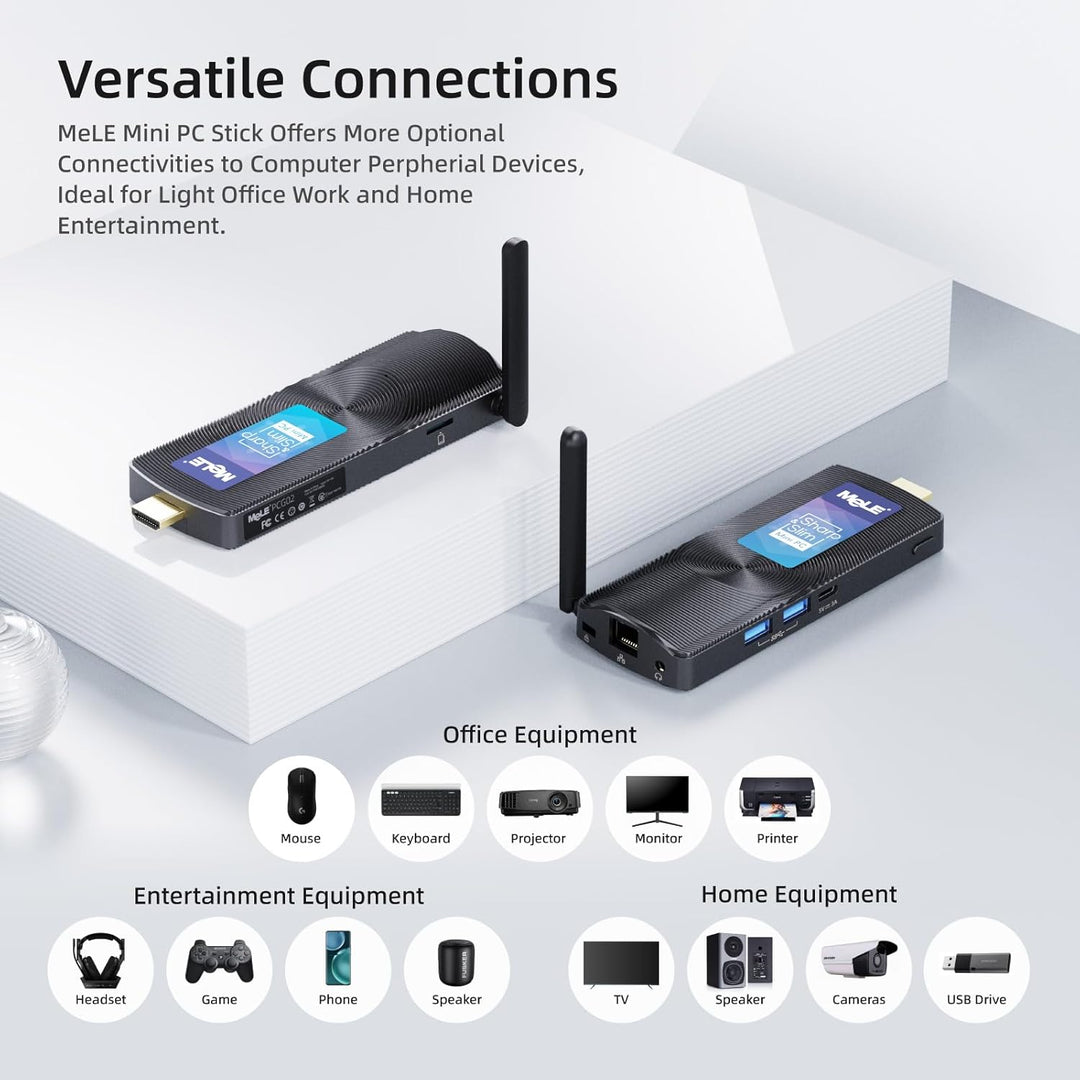 MeLE PCG02 Lüfterloser Mini-PC-Stick, Celeron N4000 4GB 128GB mit Windows 11 Home Micro-Desktop-Comp