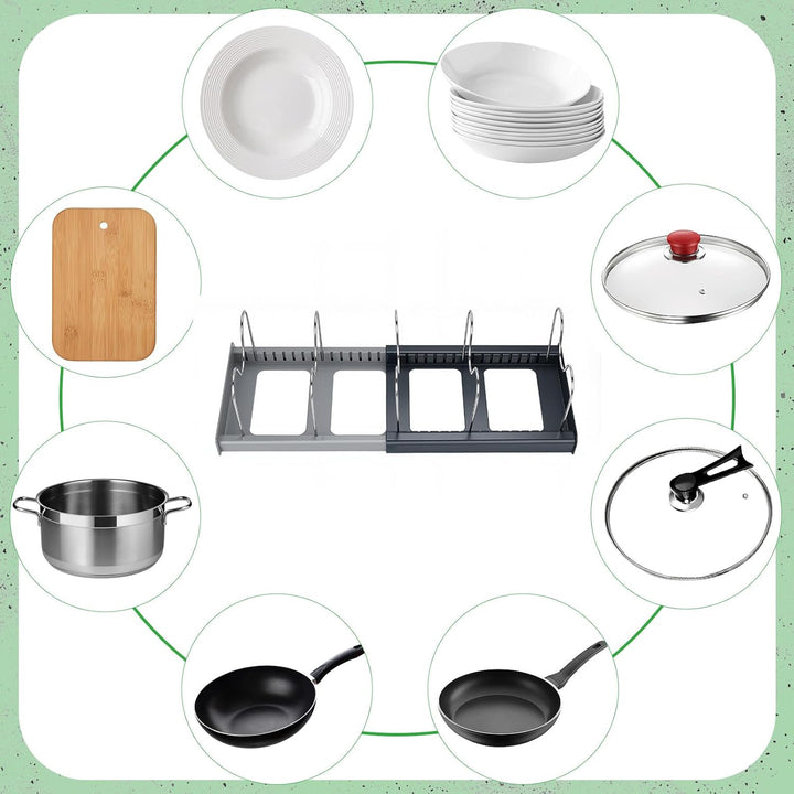 Topfdeckelhalter für Schublade Organizer Ausziehbar, Pfannenhalter, ABS Deckelhalt, Mit 10 Verstellb