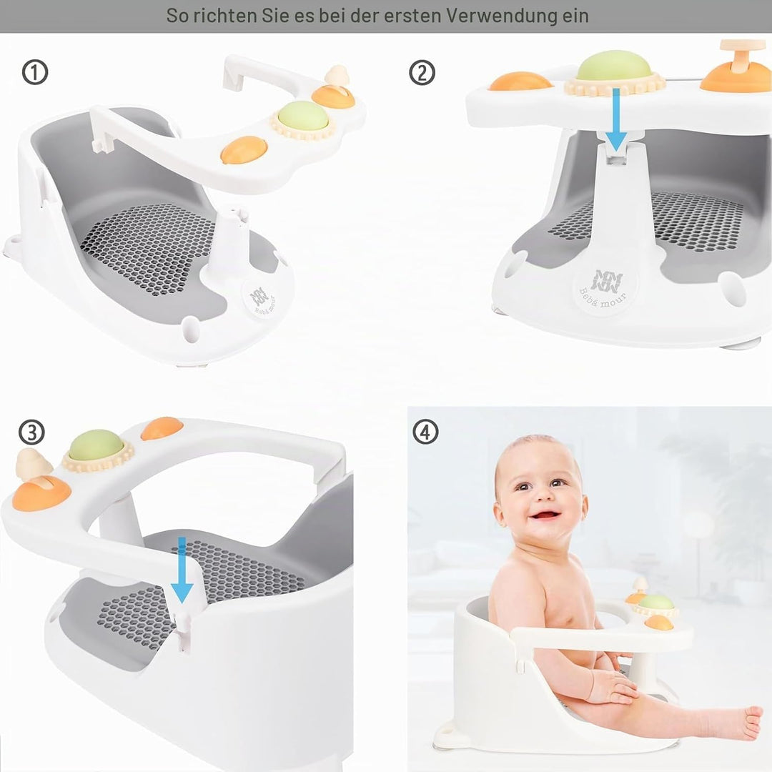 Bebamour Baby Badesitz 6 Monate+ Kind Badewanne rutschfest Baby Badesitz mit Spielzeug,Gray 1 Gray,