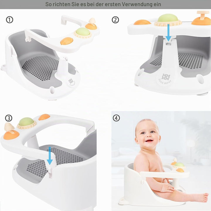 Bebamour Baby Badesitz 6 Monate+ Kind Badewanne rutschfest Baby Badesitz mit Spielzeug,Gray 1 Gray,