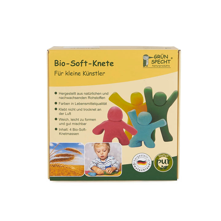 GRÜNSPECHT Bio-Soft-Knete, 4 Farben aus natürlichen Rohstoffen, Lebensmittelqualität, weich, mischba