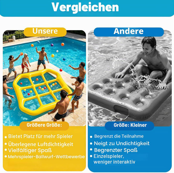 Aufblasbares Wasserspielzeug,Tic Tac Toe Pool Spielzeug mit 10 Aufblasbarer Ball,9-Kästchen-Gitter-W