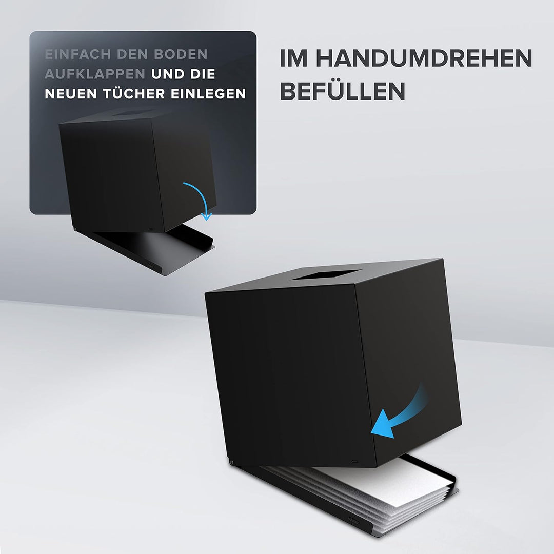 ovimar quadratische Kosmetiktücher Box Teksmona | Edelstahl | schwarz matt | Perfekter Taschentuch-,