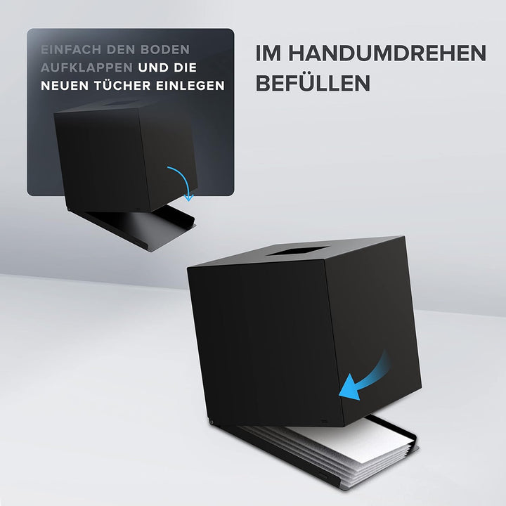 ovimar quadratische Kosmetiktücher Box Teksmona | Edelstahl | schwarz matt | Perfekter Taschentuch-,