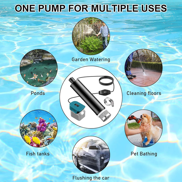 Tauchpumpe kompatibel mit Makita 18V Batterie, 30L/min, Wasserdurchfluss mit 5m kabel, 100W Elektris