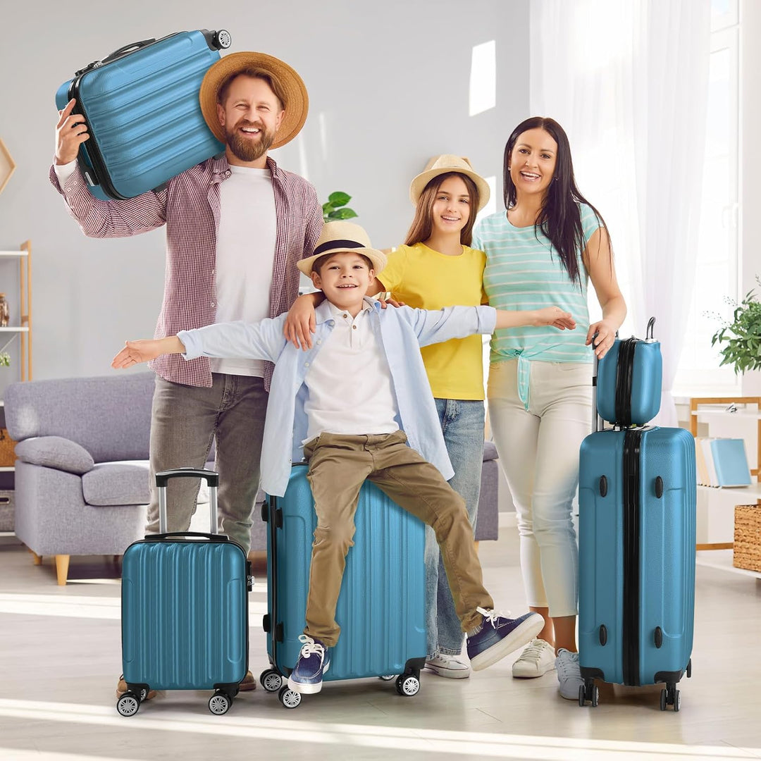 LALAHO Kofferset 5 teilig mit Kosmetikkoffer, Hartschalen Koffer Set aus ABS, Reisekoffer Set, Gepäc