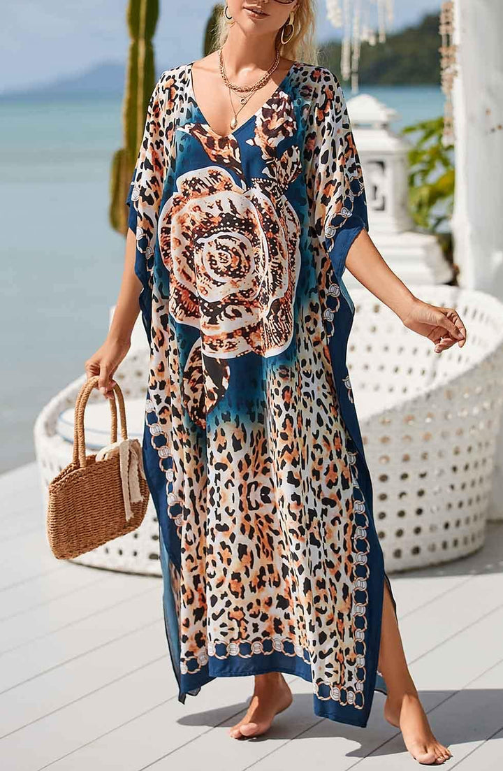 Orshoy Damen Strandkleid Bikini Cover Up V Ausschnitt Kleid Freizeitkleid Sommerkleid Sommer Lang Ma