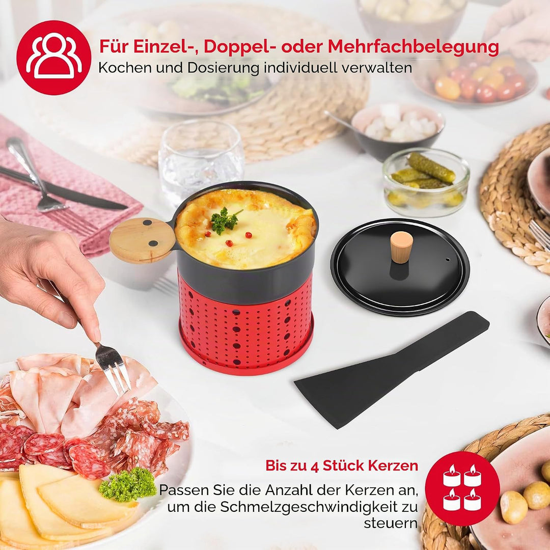 ipow 4er Set Mini Raclette Grill, Racletteofen Set antihaftbeschicht Kerzenraclette für Teelichter,