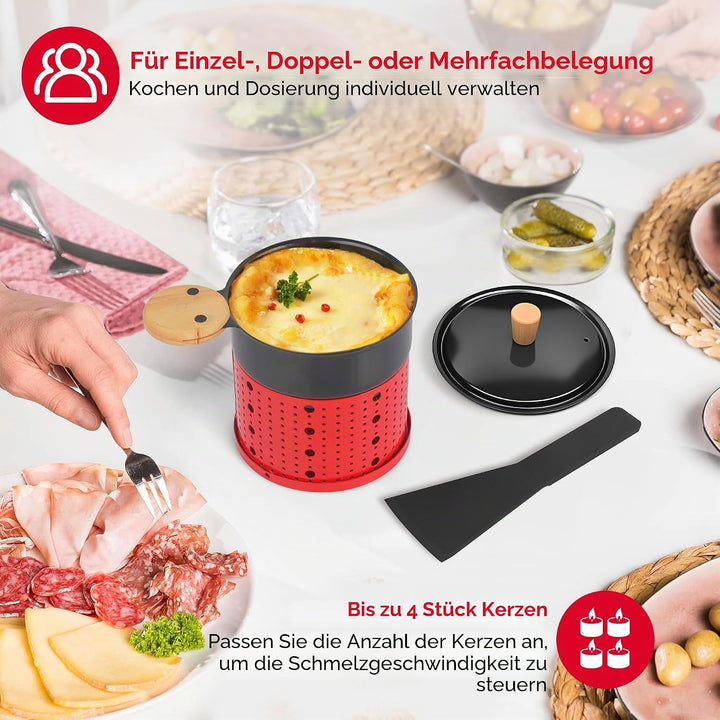 ipow 4er Set Mini Raclette Grill, Racletteofen Set antihaftbeschicht Kerzenraclette für Teelichter,