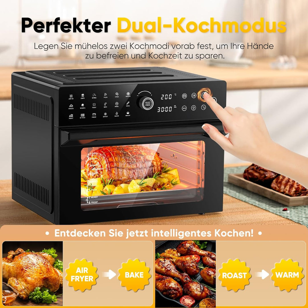 30L Heissluftfritteuse XXL Minibackofen mit LED-Touchscreen, Minibackofen mit Umluft mit 20 Programm