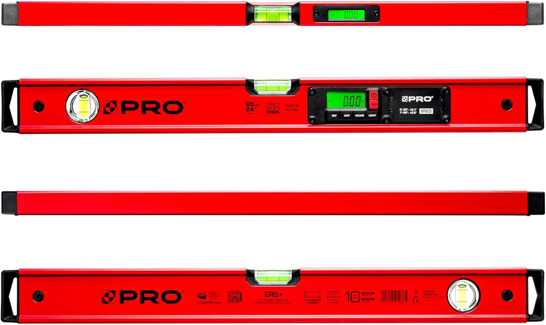 PRO900 Digitale Wasserwaage 60cm mit 2 LCD Displays und Abdeckung - Elektronische Wasserwaage mit Me