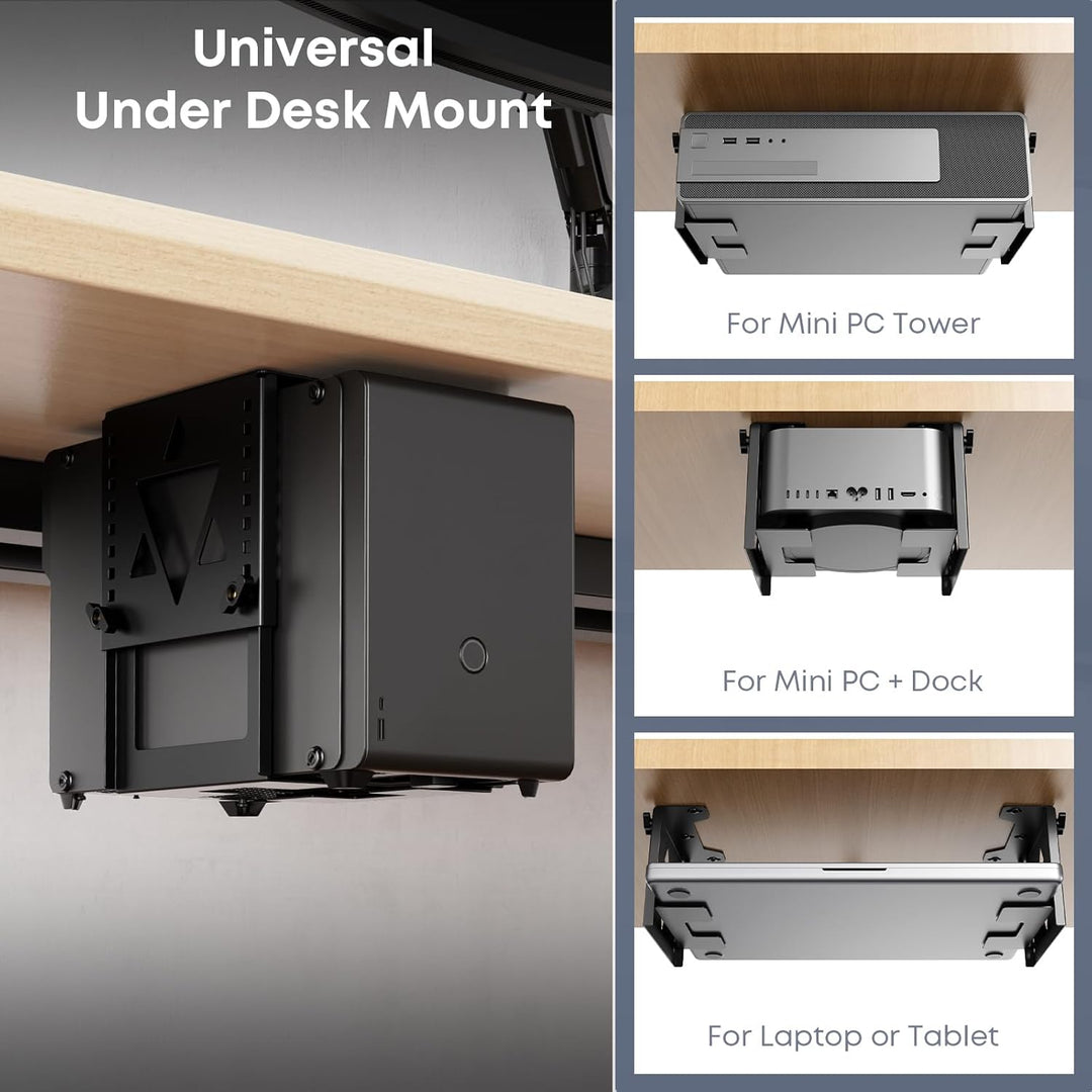 PUTORSEN Untertisch Halterung für Mini-PC/NAS, Höhen- und breitenverstellbare PC Halterung unter Sch
