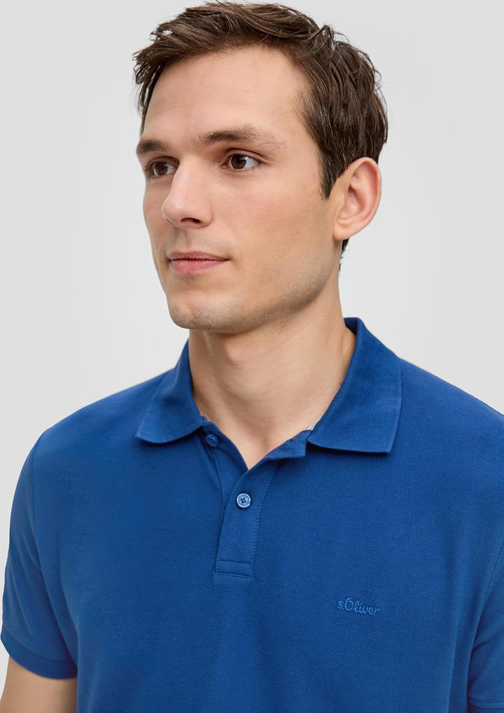 s.Oliver Piqué-Poloshirt mit Kontrastdetails und Logo Westlich S Blau, Westlich S Blau