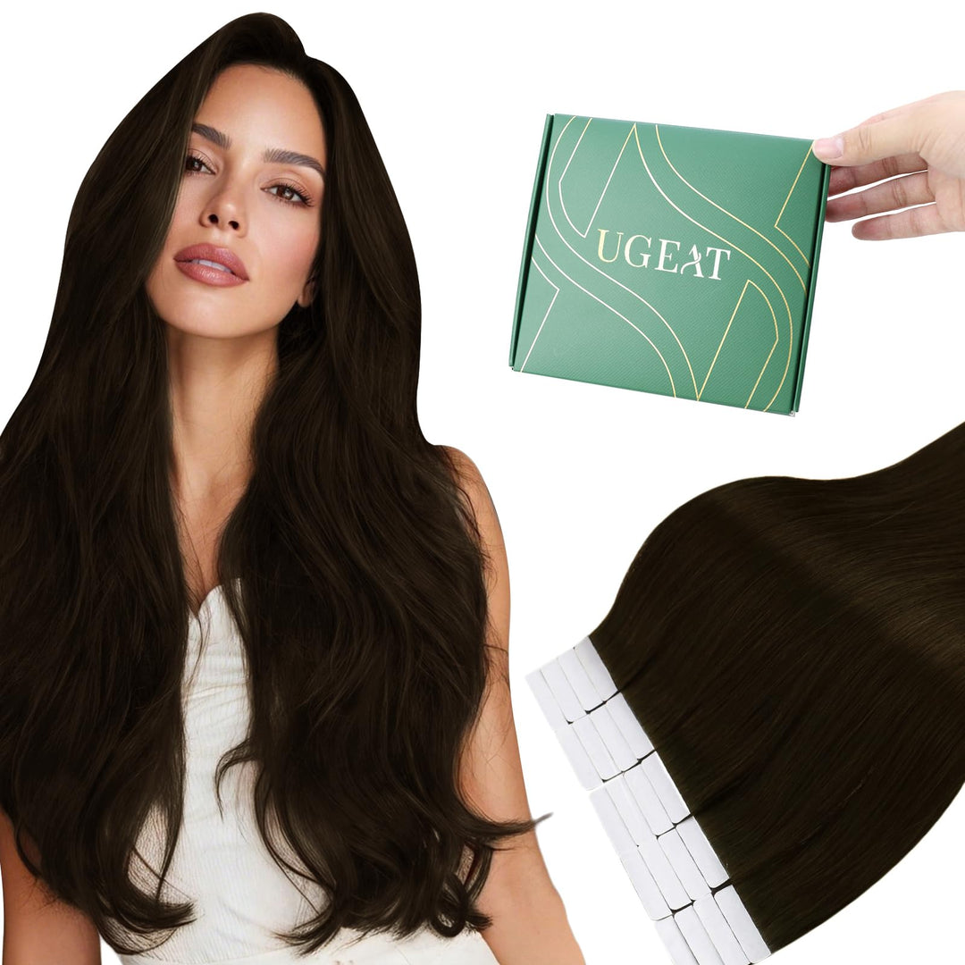 Ugeat Tape Extensions Echthaar Braun Kurz Haar 30 cm 30G 20 Stück 