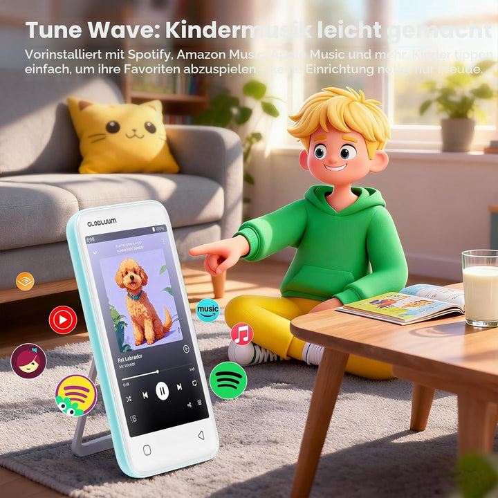 MP3-Player für Kinder, Elternkontrolle, 16 GB, Unterstützt Spotify und Audible, Bluetooth und WiFi (