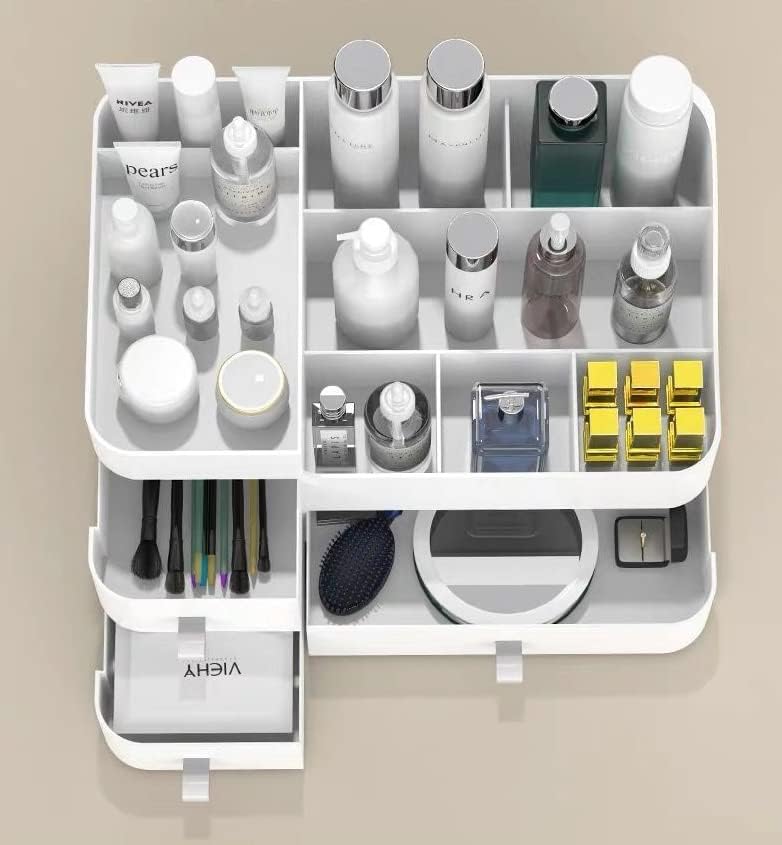 Queta Make-up-Organizer Grosse Kosmetik-Aufbewahrungsbox mit Kapazität 8 Gitter und 3 Schubladen, pa