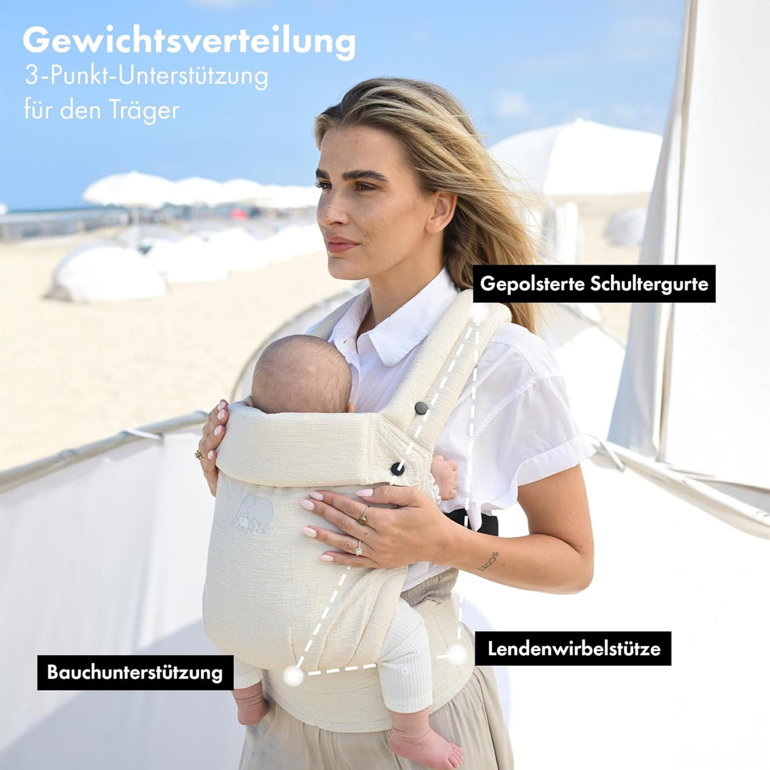 Deryan Amora Babytrage - Ergonomische Babytrage - Verstellbare Tragehilfe für Neugeborene und Kleink