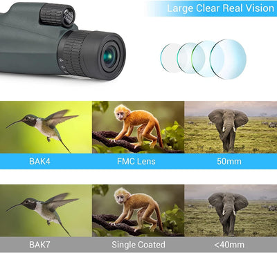 Optischer Zoom Monokular Teleskop 10-30x50, HD Monokular Fernrohr Wasserdichtes mit Smartphone Halte