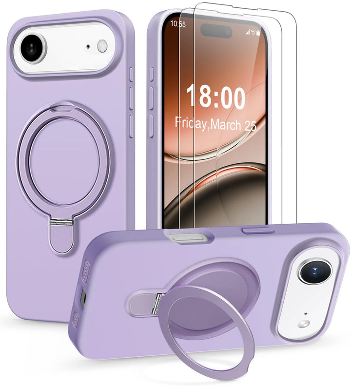 Handyhülle für iPhone Air Hülle mit 2 Stück Schutzfolie, Silikon Case mit Magnetisch Ring Ständer Un