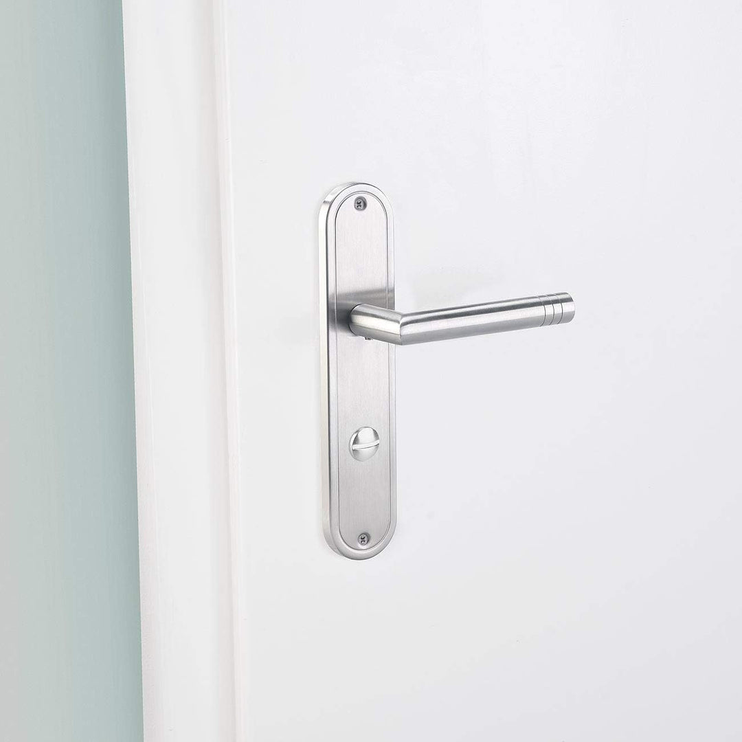 AGT Türklinken: 2er-Set Edelstahl-Türbeschlag-Sets für Bad & WC, je 2 Klinken (Türbeschlag WC Langsc