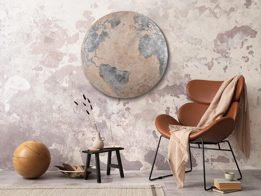 YS-Art Abstrakt Fluoreszierendes leuchtendes Acryl 3D Gemälde auf runder Leinwand Silberner Planet h