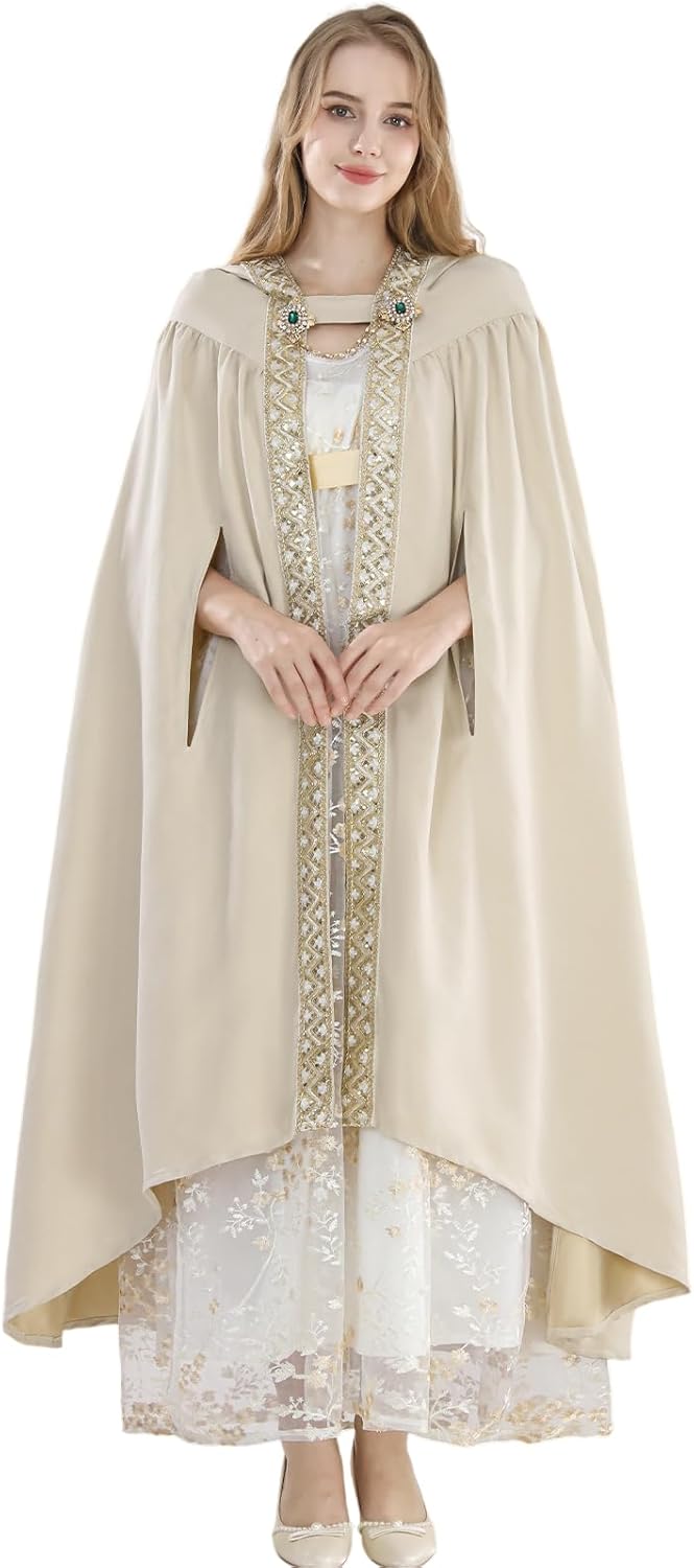 Fiamll Mittelalter Umhang Damen Kapuze Mantel mit Manschette Einfarbige Trenchcoat Renaissance Vampi