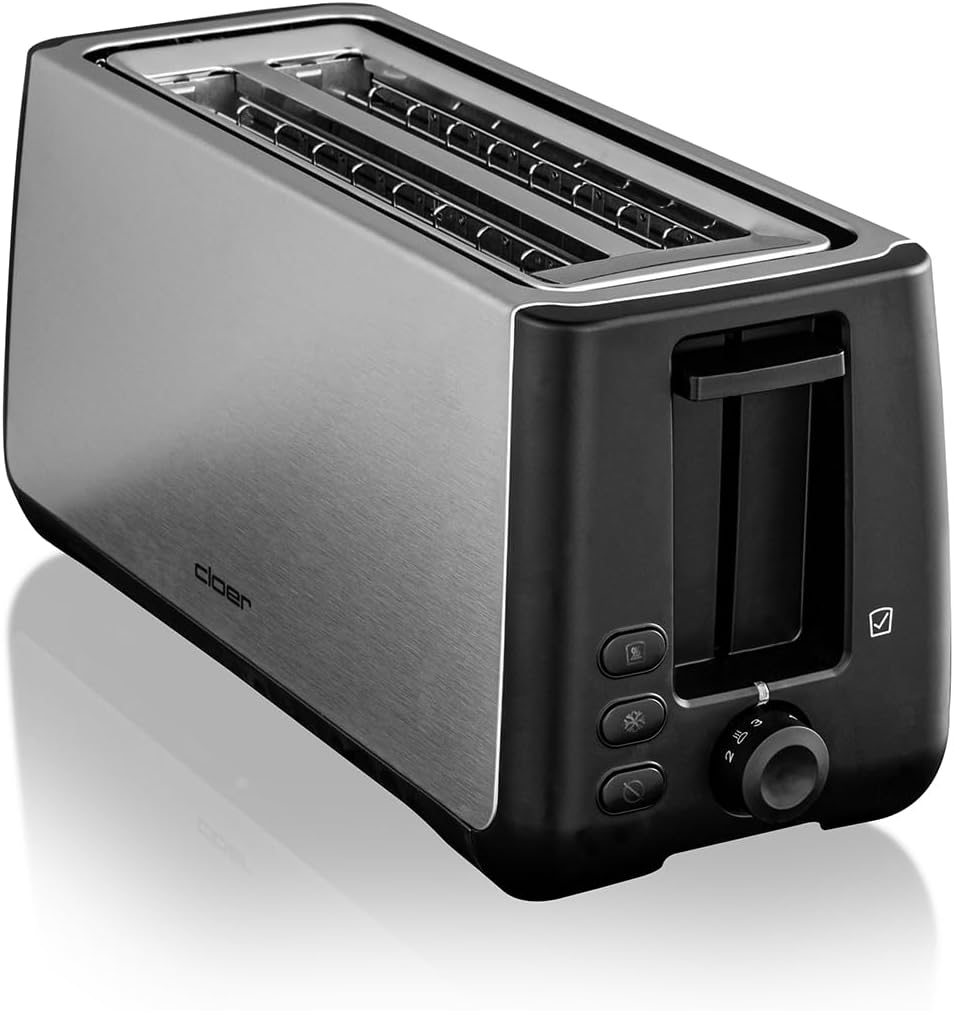 Cloer 3579 King-Size Toaster für 4 XXL Scheiben, Check-Funktion, Edelstahlgehäuse, 1500 Watt, schwar