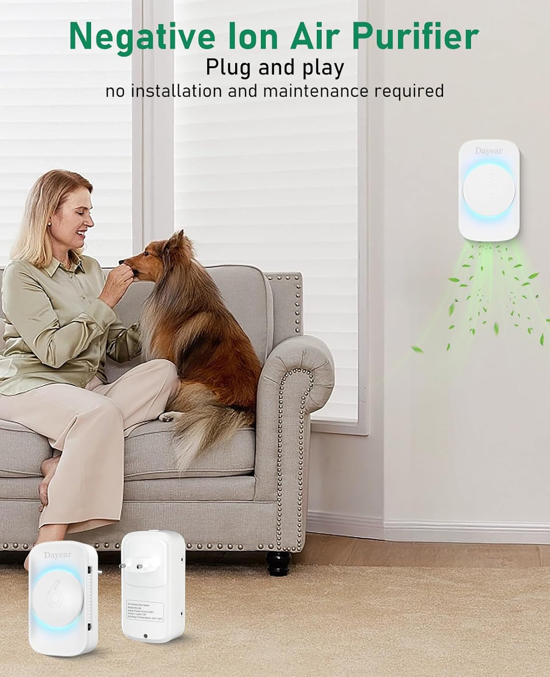 Luftreiniger, Air Purifier IonizerGenerator, Dayear Plug in Negativ Ionen Luftreiniger für Büro, Zim