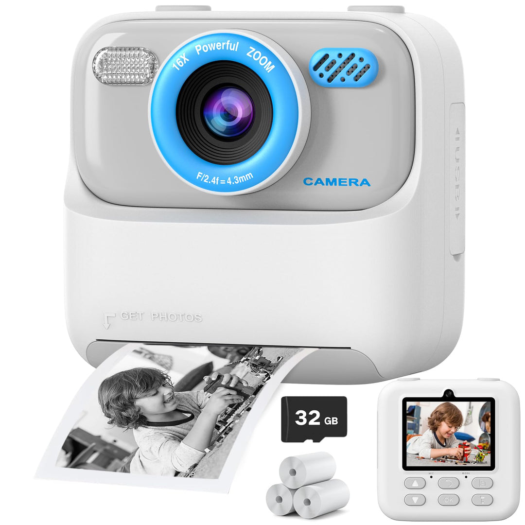 Upgrade Kinderkamera Sofortdruck für Jungen und Mädchen, 1080P HD Dual-Linse Selfie Digitalkamera mi