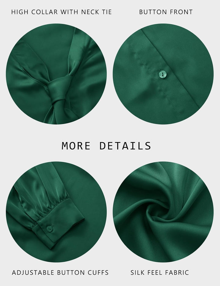 Tapata Bluse Damen Elegant Satin Button Down Hemd mit Schleife Female Hemdblus Langarm Business Lang
