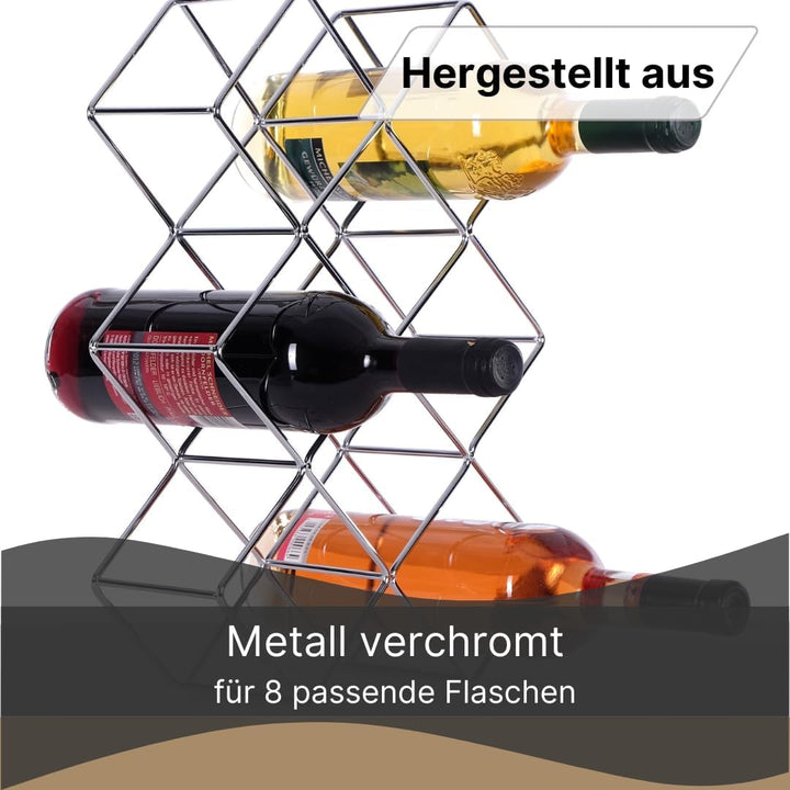 DESIGN DELIGHTS WEINFLASCHENHALTER Quadrat | Metall, Silber, 46 cm | Weinständer, Weinregal, Flasche