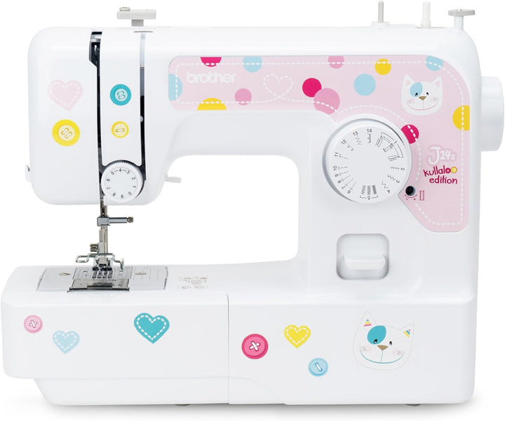 Brother J14s Kindernähmaschine kullaloo Edition inkl. Fingerschutz, Stickerbogen & Anfänger-Nähset K