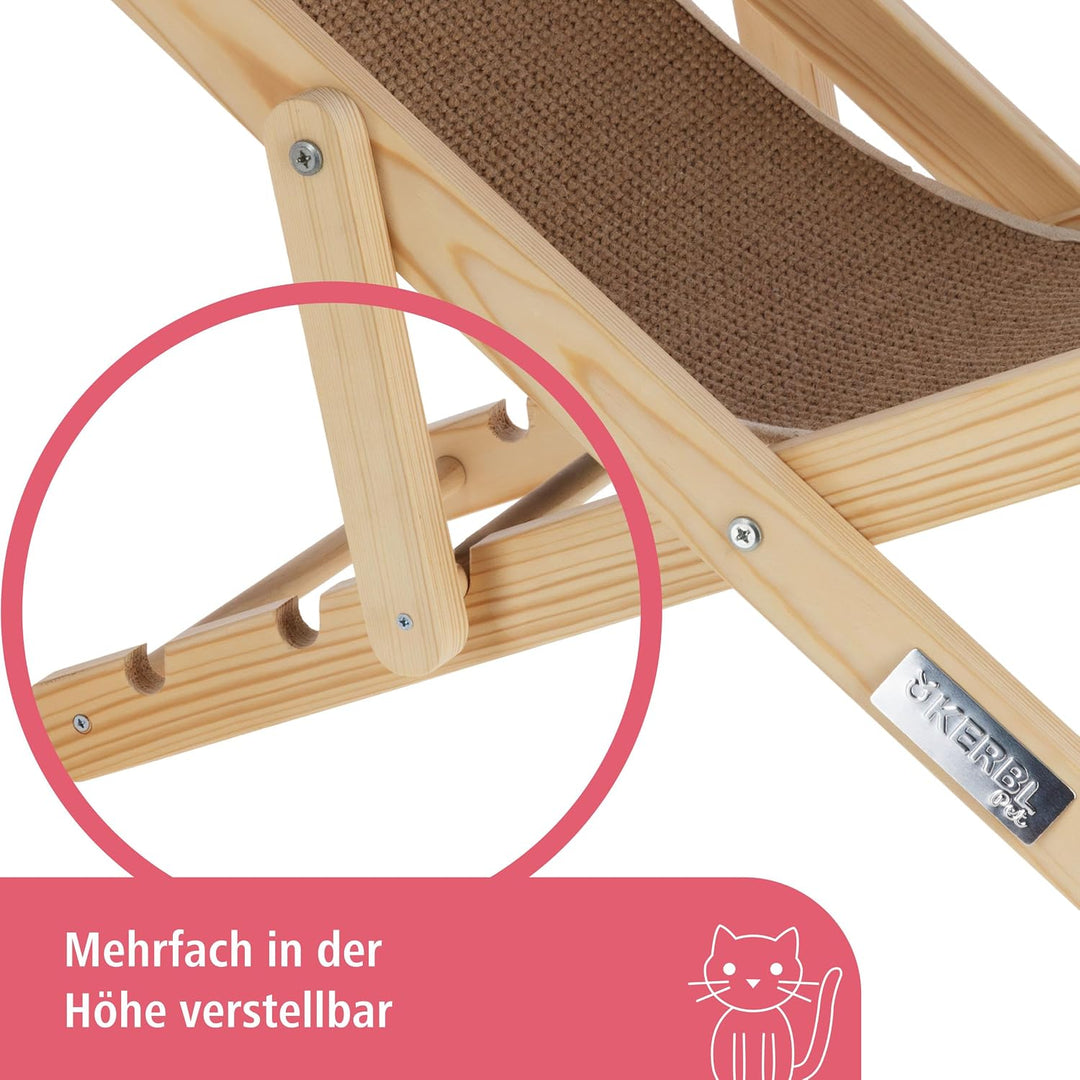 Kerbl Pet Katzenliegestuhl Beach, Katzenliegebett, Holz, Sisal, Liegefläche 52 x 26 cm, im Strandstu