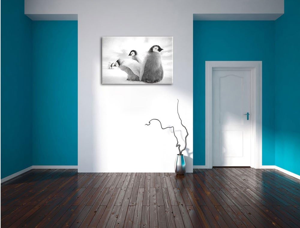 Pixxprint Kaiserpinguin Gruppe / 100x70cm Leinwandbild bespannt auf Holzrahmen/Wandbild Kunstdruck D