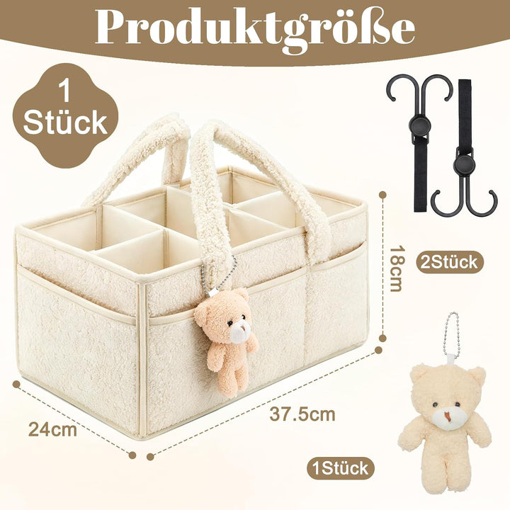Wickeltasche für Babys, Mommy Bag aus Plüsch, Hellgrün Baby Organizer mit Abnehmbaren Fächern, Wicke