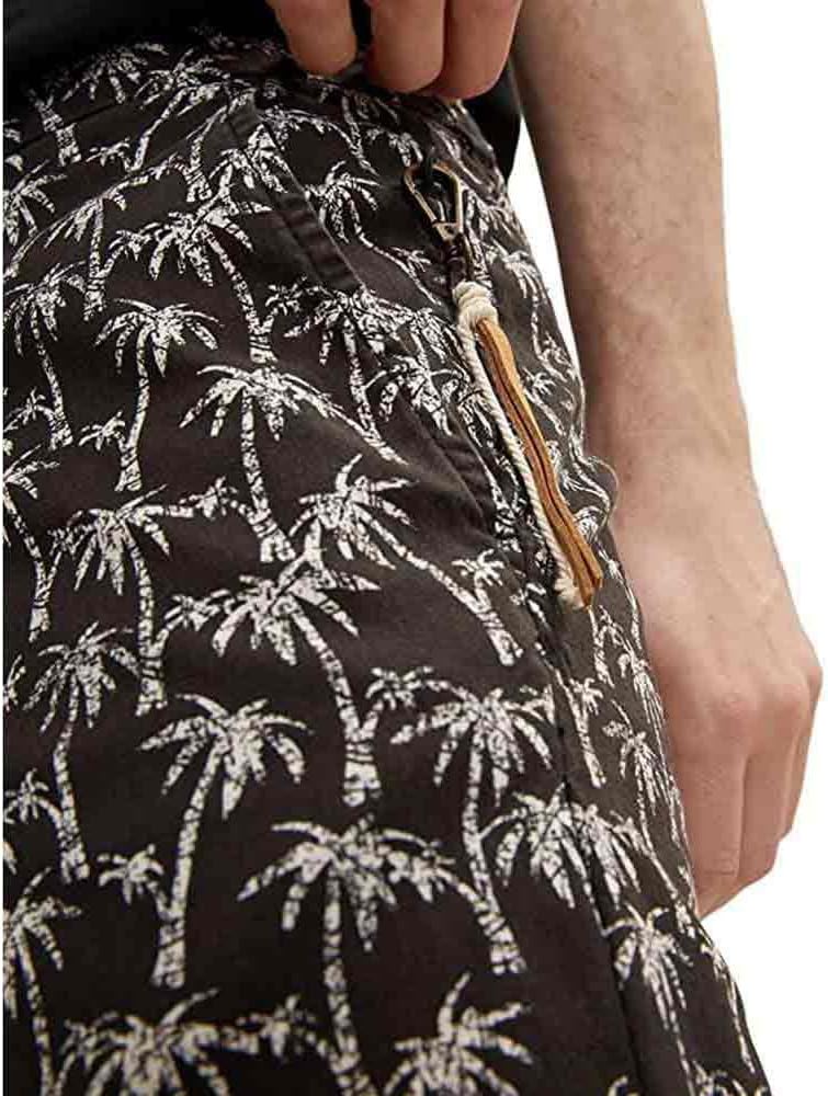 TOM TAILOR Herren Regular Slim Chino Bermuda Shorts 29 29706 - Black Big Palm Design, 29 29706 - Bla